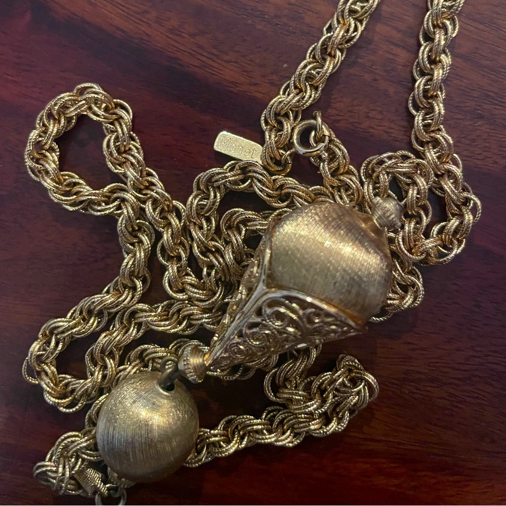Monet Bolero Lariat Chunky Chain Brushed Gold Ball Lattice Necklace